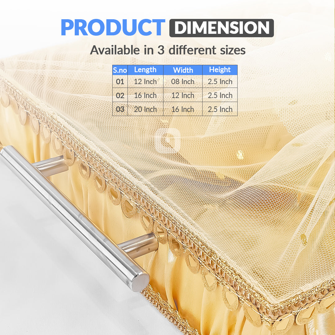 Set of 3 - Golden Fabric Satin Trays Set – Decorative Display & Wedding Trays