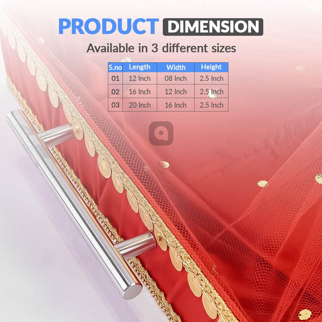 Set of 3 - Red Fabric Satin Trays Set – Decorative Display & Wedding Trays