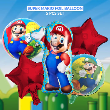 Super Mario Foil Balloon Set (5 Pcs) by Ardor.ae – Gaming Birthday Balloons UAE
