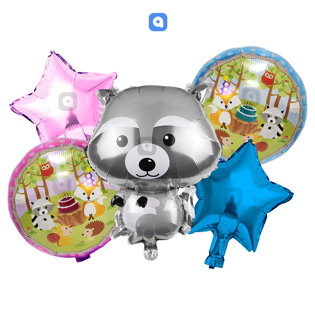 Raccoon Foil Balloon Set (5 Pcs) by Ardor.ae – Kids’ Birthday Balloons UAE