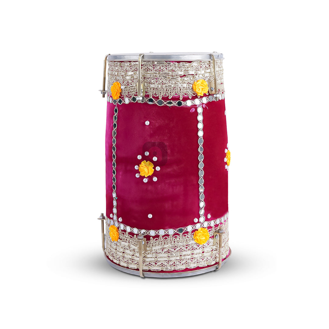 Hot Pink Velvet Dhol – Musical Instrument for Mehndi, Mayoun & Wedding Events in UAE