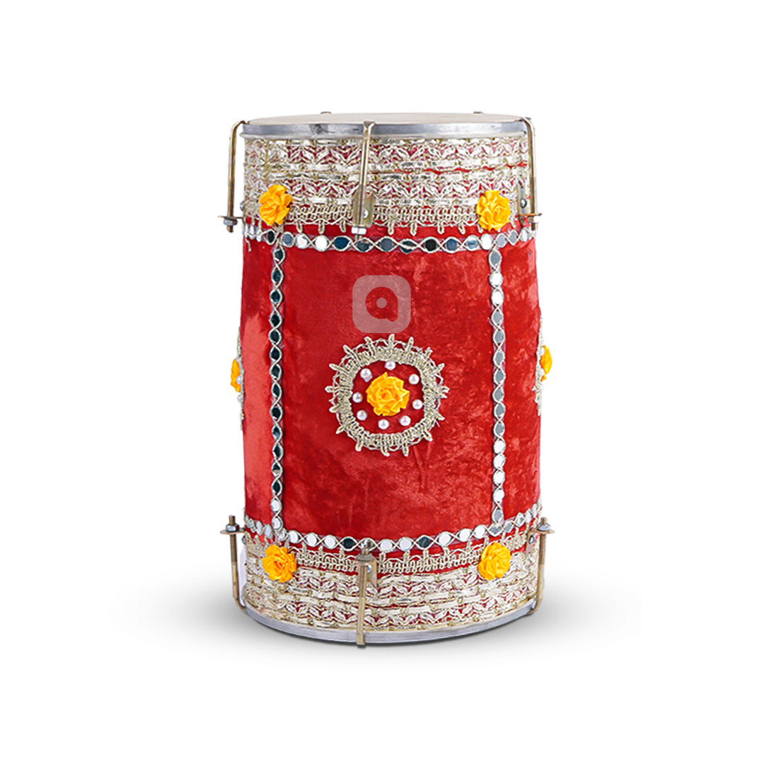 Red Velvet Dhol – Musical Instrument for Mehndi, Mayoun & Wedding Events in UAE