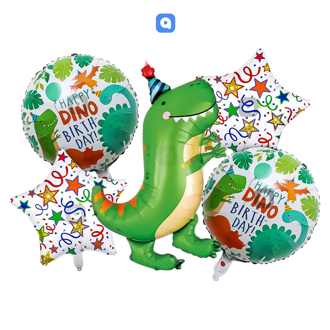 Happy Dino Birthday Foil Balloon Set (5 Pcs) – Kids Party Balloons UAE