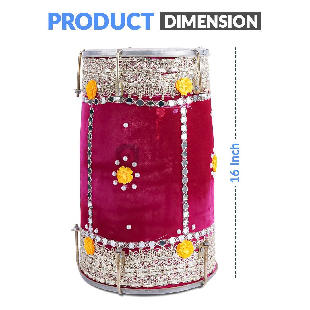 Hot Pink Velvet Dhol – Musical Instrument for Mehndi, Mayoun & Wedding Events in UAE