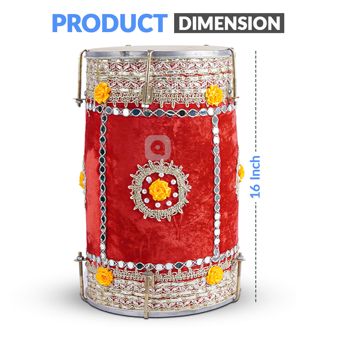 Red Velvet Dhol – Musical Instrument for Mehndi, Mayoun & Wedding Events in UAE