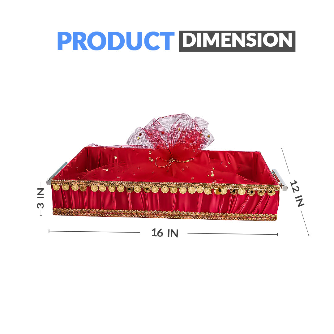 Set of 3 - Red Fabric Satin Trays Set – Decorative Display & Wedding Trays