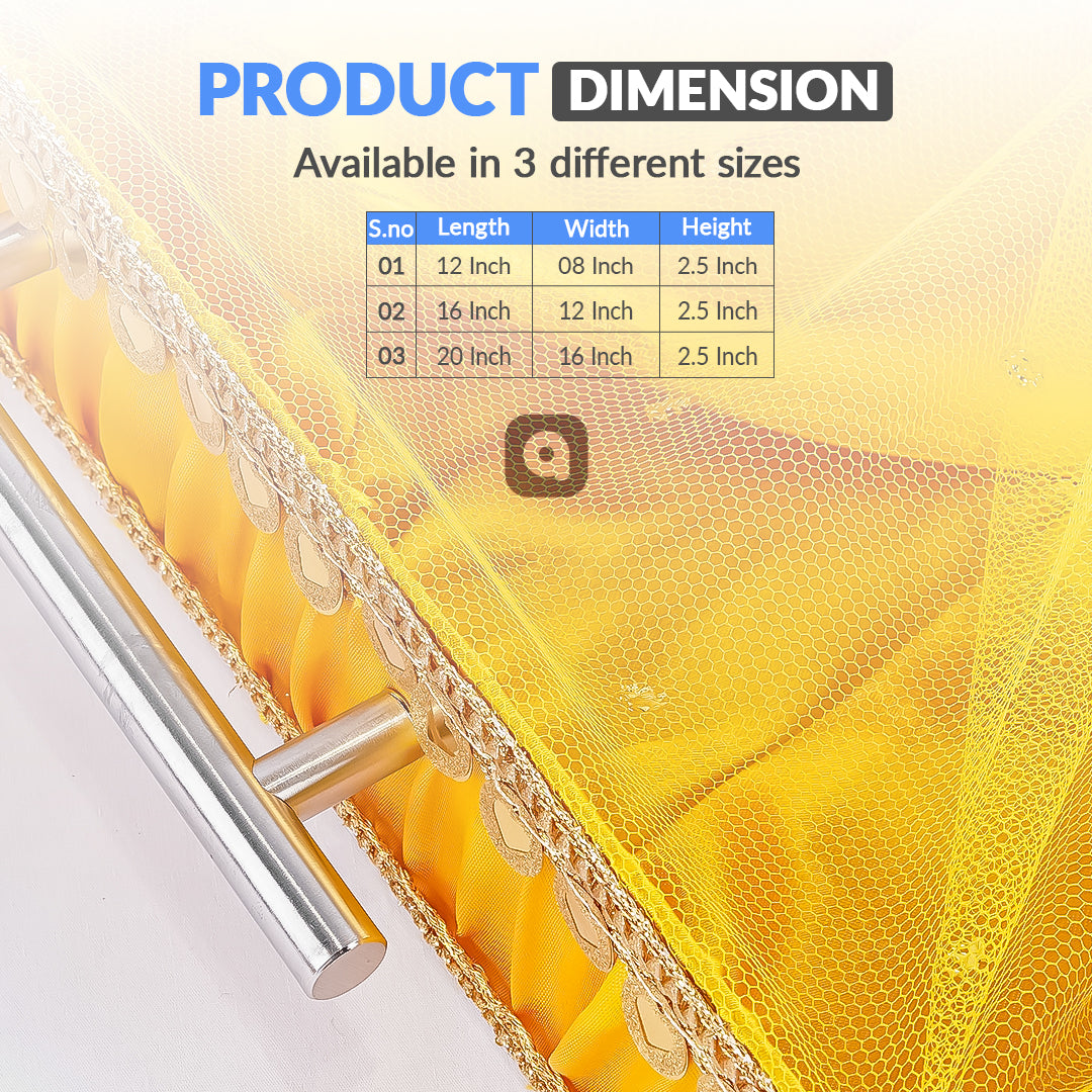 Set of 3 - Yellow Fabric Satin Trays Set – Decorative Display & Wedding Trays