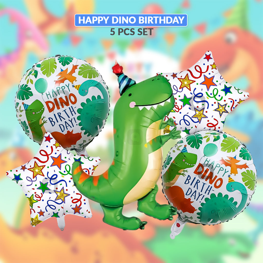 Happy Dino Birthday Foil Balloon Set (5 Pcs) – Kids Party Balloons UAE