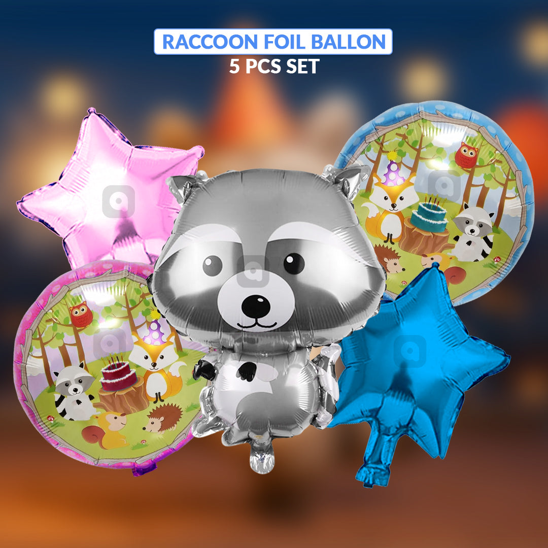 Raccoon Foil Balloon Set (5 Pcs) by Ardor.ae – Kids’ Birthday Balloons UAE