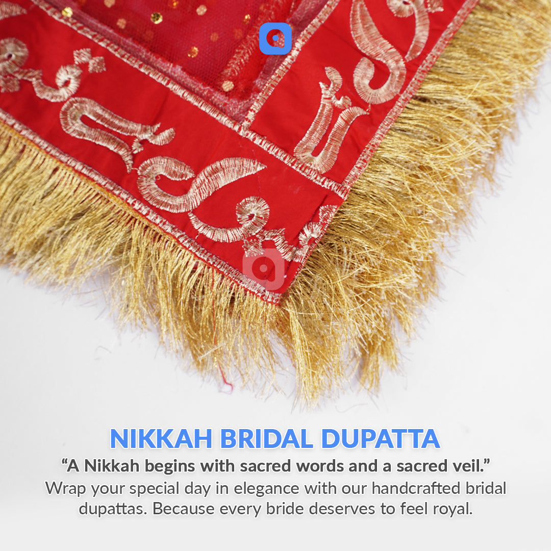 Bridal Nikkah Dupatta with 'Qabool Hai' Embroidered Lace Veil - Ardor UAE