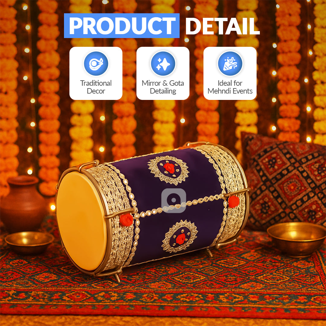 Purple Velvet Dhol – Musical Instrument for Mehndi, Mayoun & Wedding Events in UAE