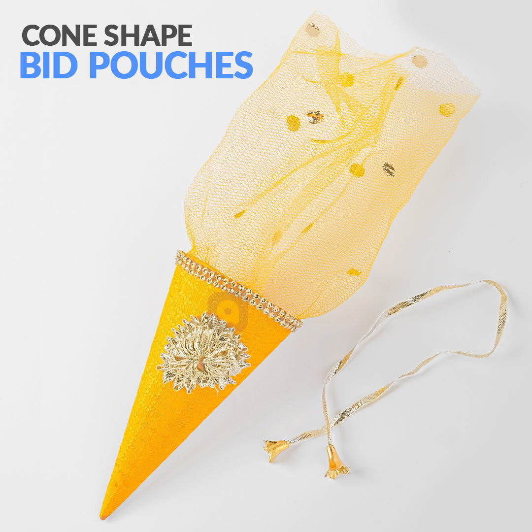 Cone Shape Nikkah Pouches – Multi Colors | 5-Inch Fabric Gift Bags for Nikkah, Mehndi & Wedding Favors Shadi, Nikkah Mubarak