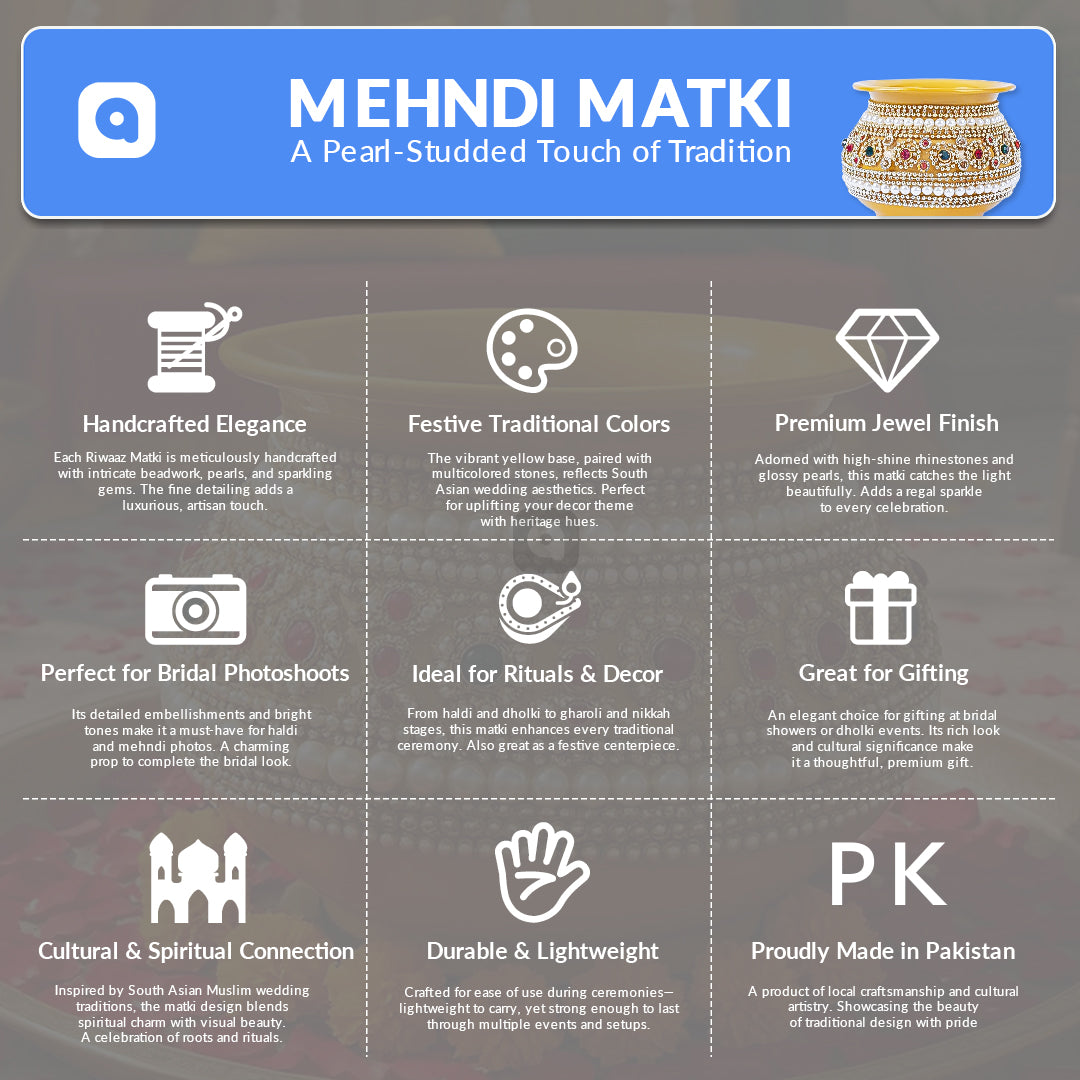 Mehndi Metal Matki with Pearl Detailing - Ardor UAE