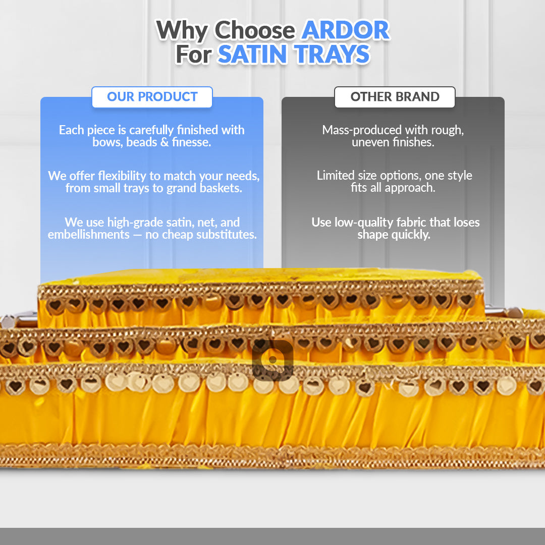 Set of 3 - Yellow Fabric Satin Trays Set – Decorative Display & Wedding Trays