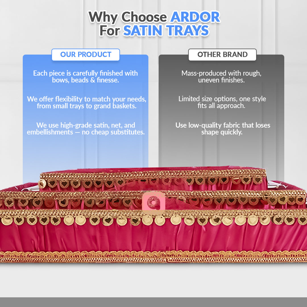 Set of 3 - Hot Pink Fabric Satin Trays Set – Decorative Display & Wedding Trays