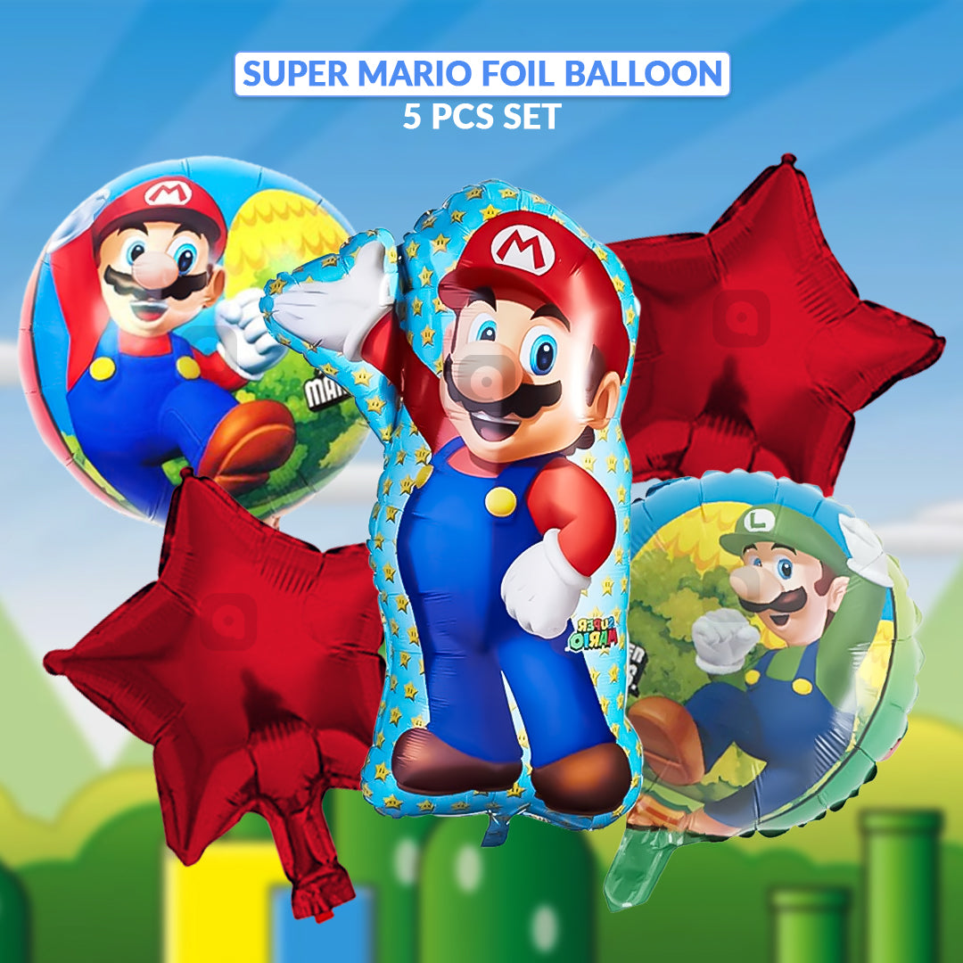 Super Mario Foil Balloon Set (5 Pcs) by Ardor.ae – Gaming Birthday Balloons UAE