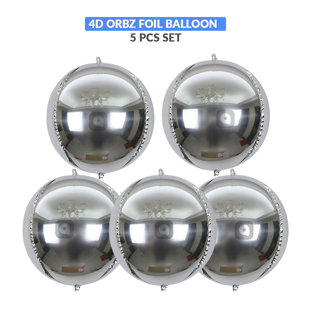 3D Silver Orbz Foil Balloon Set (5 Pcs) by Ardor.ae – Party Balloons UAE