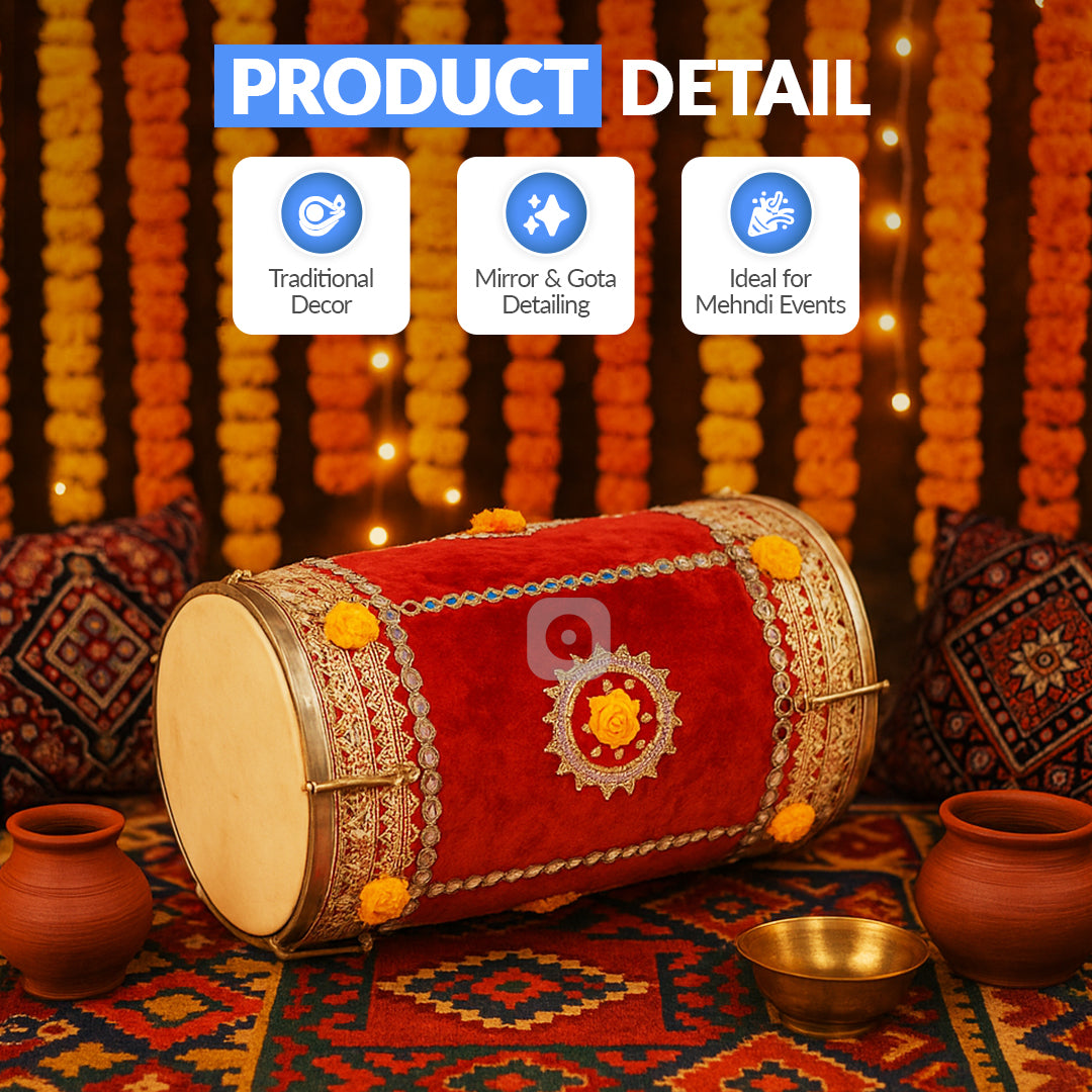 Red Velvet Dhol – Musical Instrument for Mehndi, Mayoun & Wedding Events in UAE