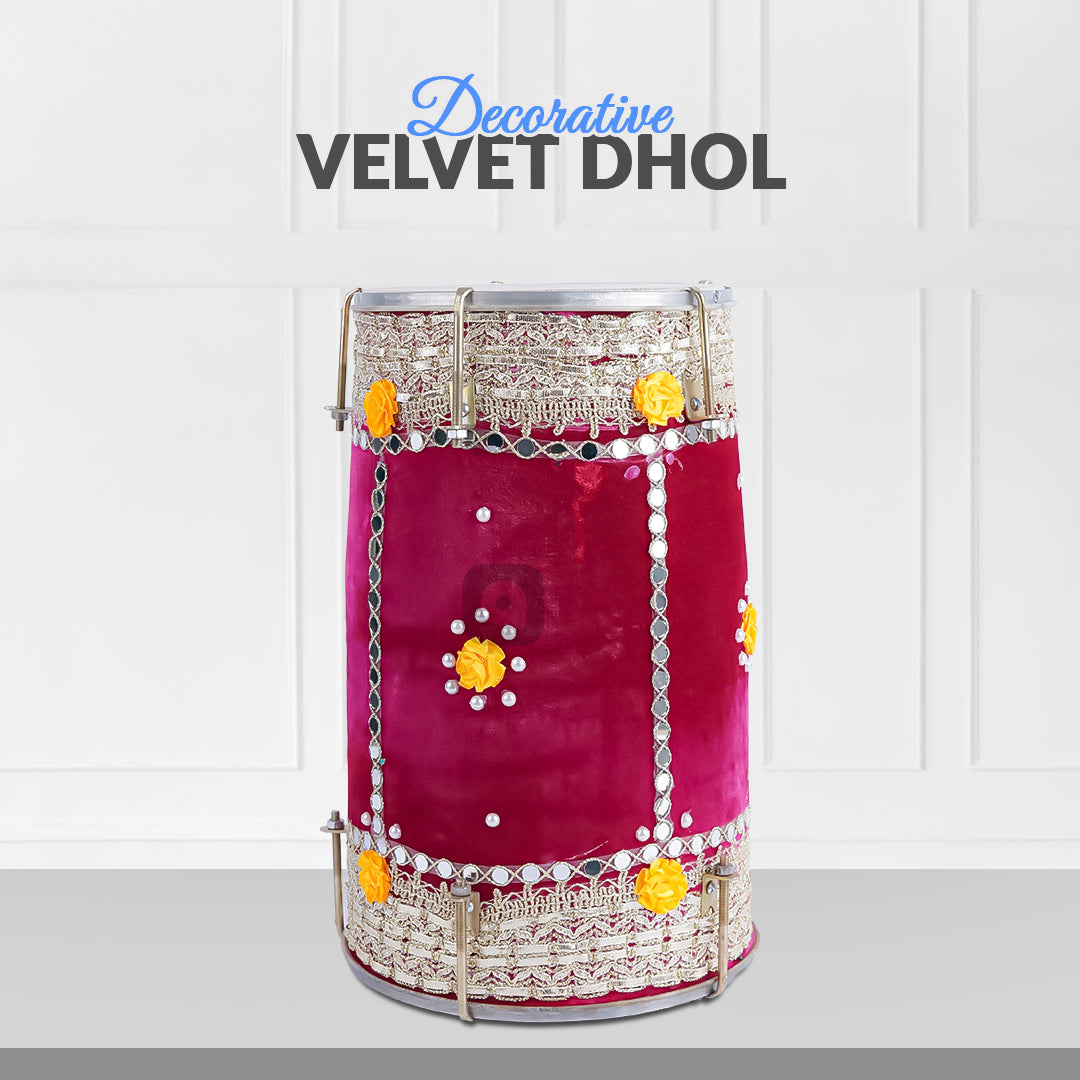 Hot Pink Velvet Dhol – Musical Instrument for Mehndi, Mayoun & Wedding Events in UAE