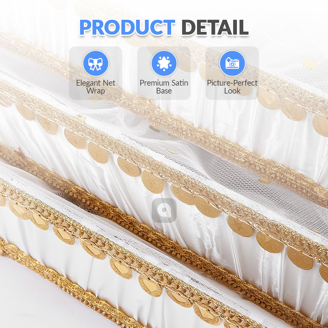 Set of 3 - White Fabric Satin Trays Set – Decorative Display & Wedding Trays