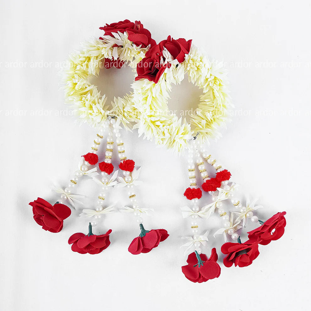 2 Pcs Fancy Artificial Hand Bangles – Bridal & Mehndi Floral Bangles - Gajray
