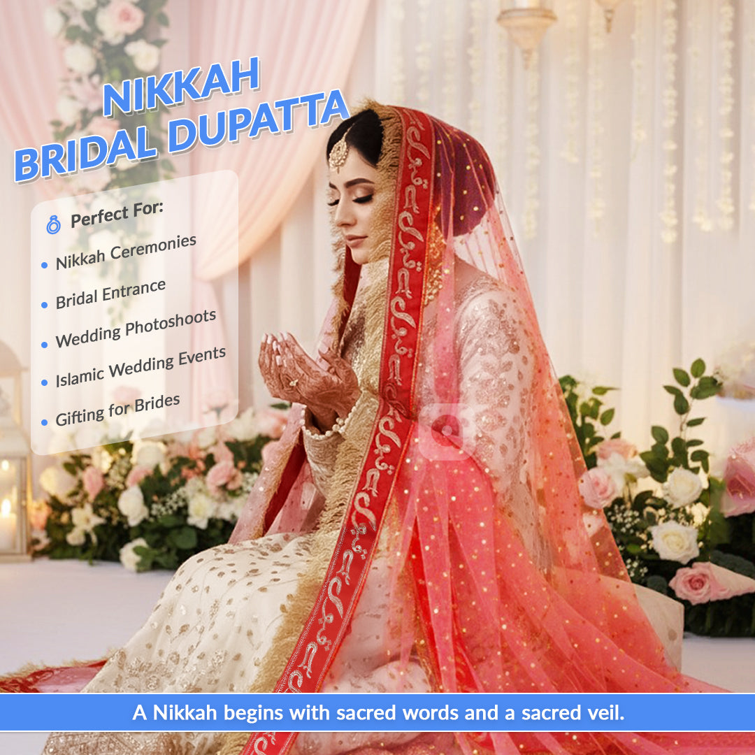 Bridal Nikkah Dupatta with 'Qabool Hai' Embroidered Lace Veil - Ardor UAE