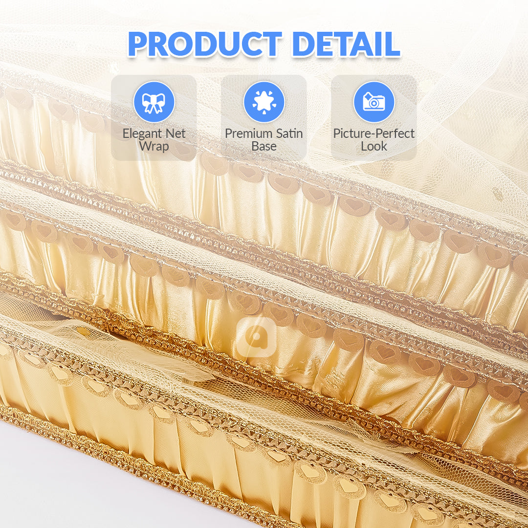 Set of 3 - Golden Fabric Satin Trays Set – Decorative Display & Wedding Trays