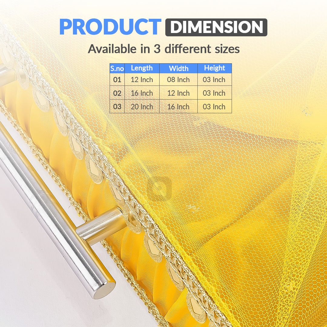 Set of 3 - Yellow Fabric Satin Trays Set – Decorative Display & Wedding Trays