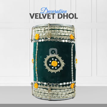Green Velvet Dhol – Musical Instrument for Mehndi, Mayoun & Wedding Events in UAE