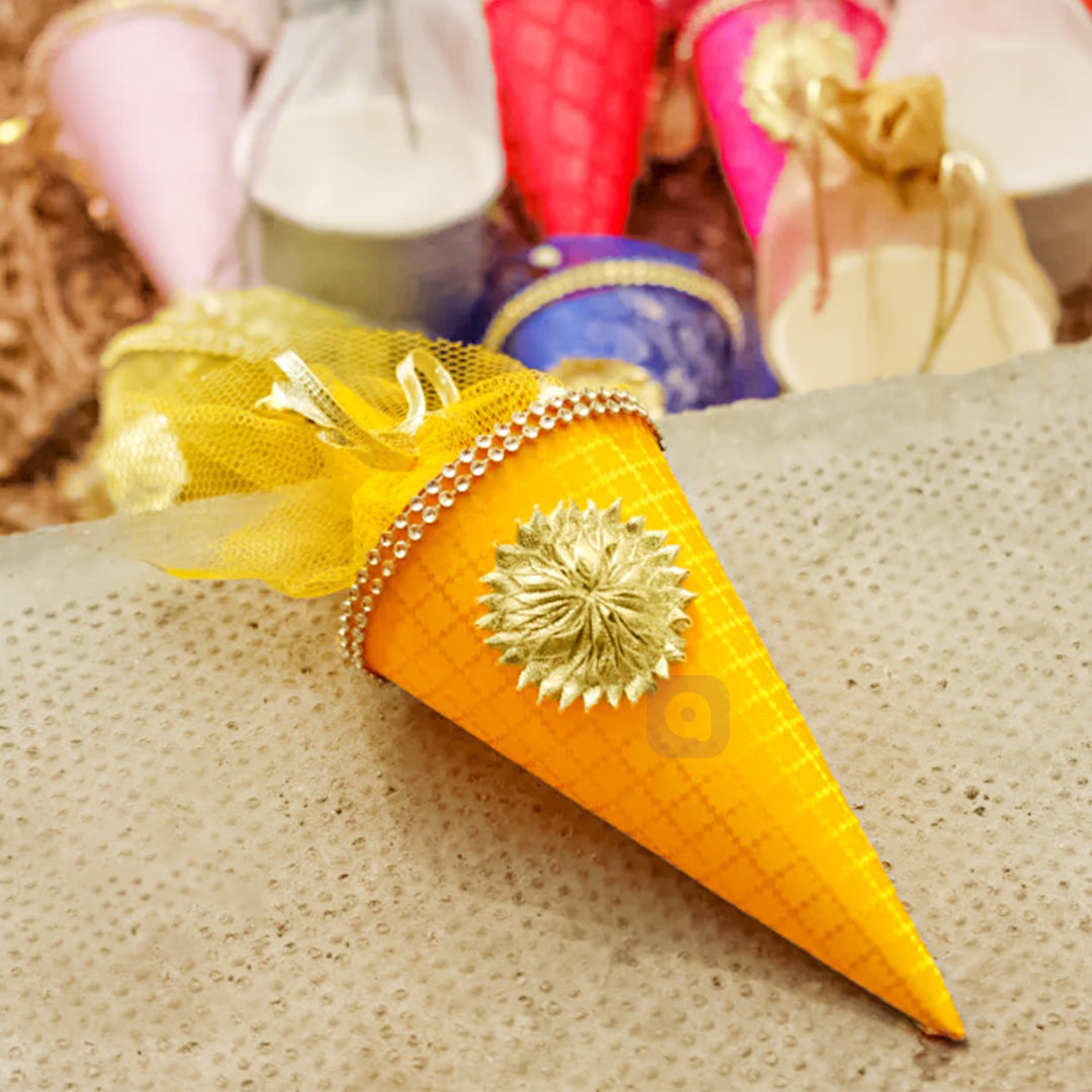 Cone Shape Nikkah Pouches – Multi Colors | 5-Inch Fabric Gift Bags for Nikkah, Mehndi & Wedding Favors Shadi, Nikkah Mubarak