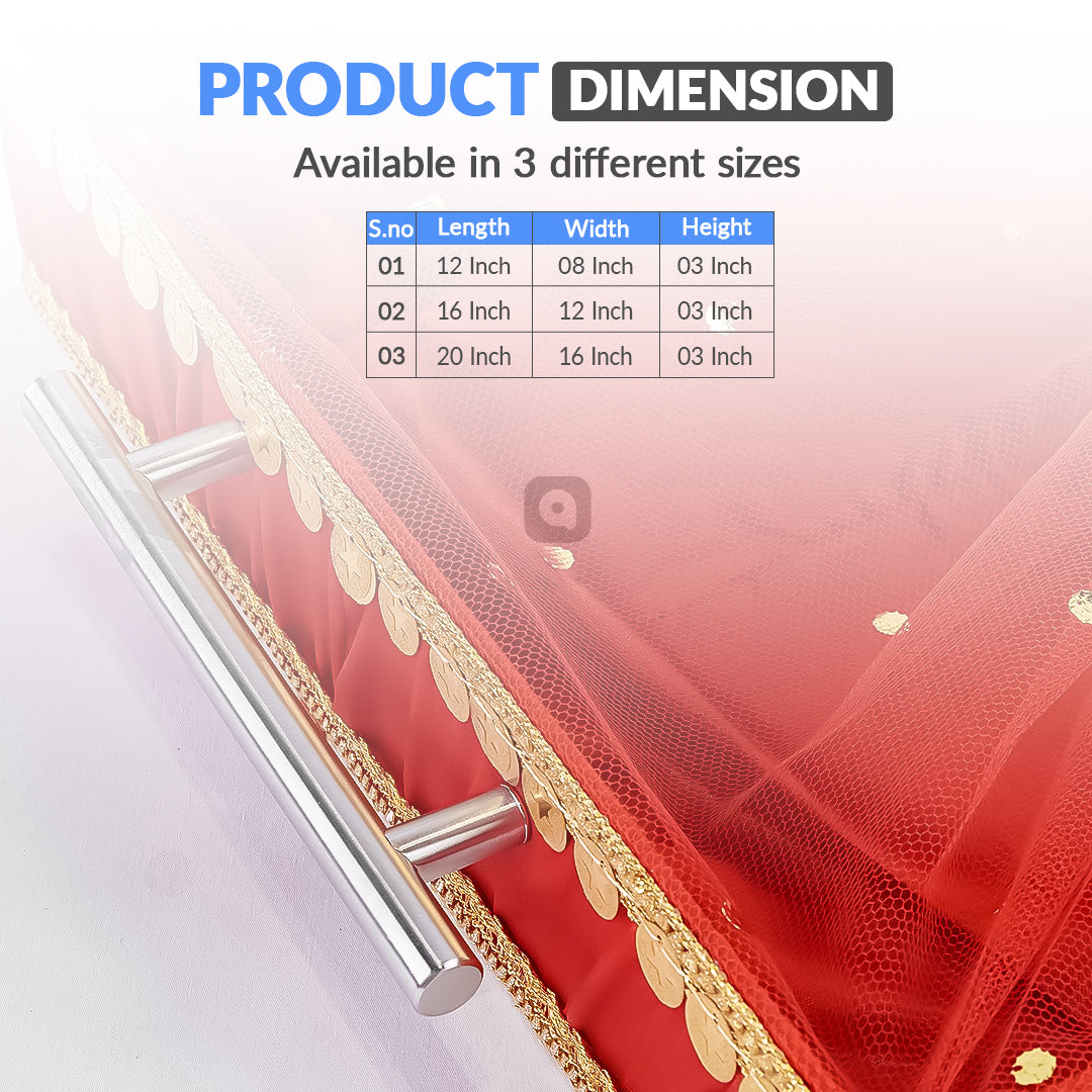 Set of 3 - Red Fabric Satin Trays Set – Decorative Display & Wedding Trays