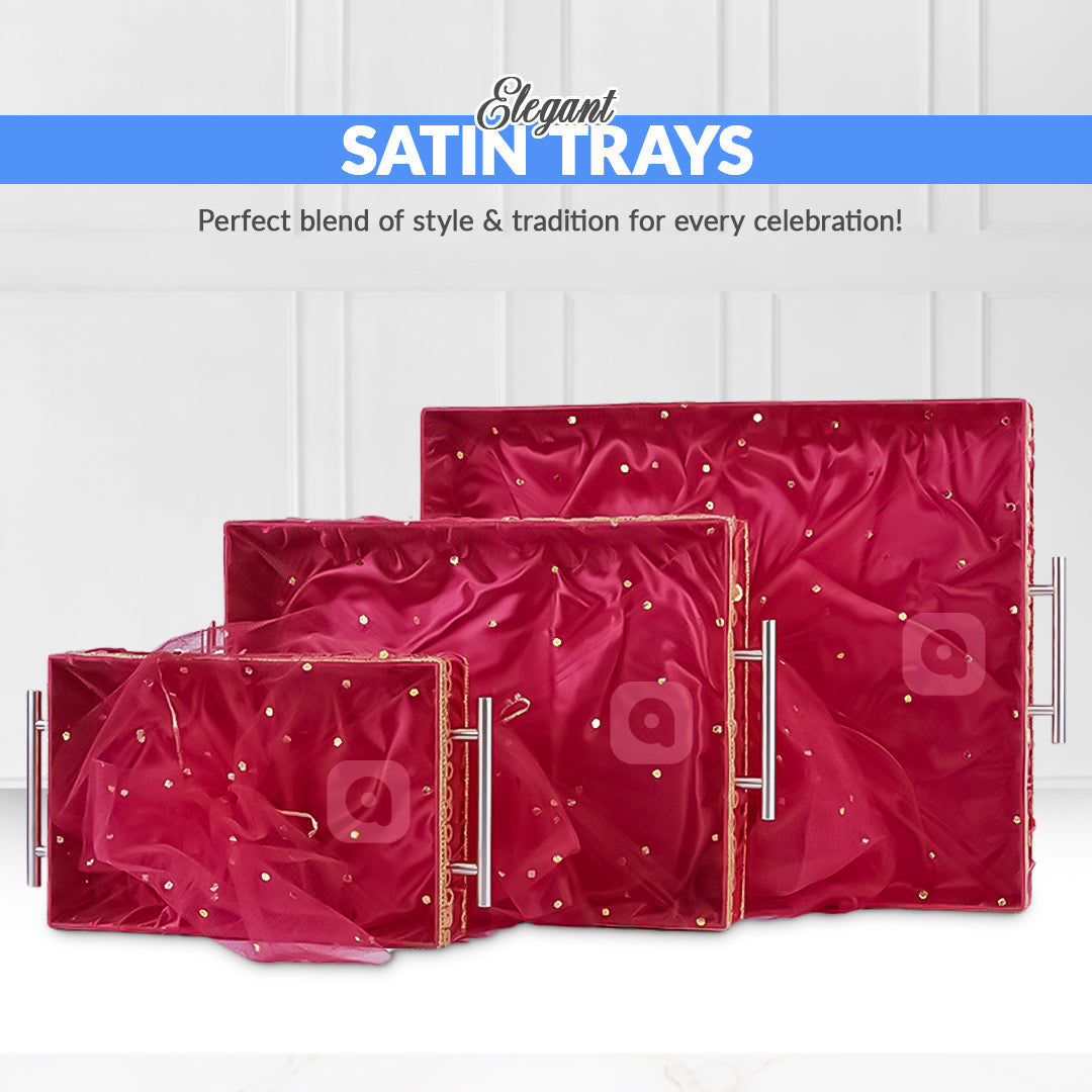 Set of 3 - Hot Pink Fabric Satin Trays Set – Decorative Display & Wedding Trays