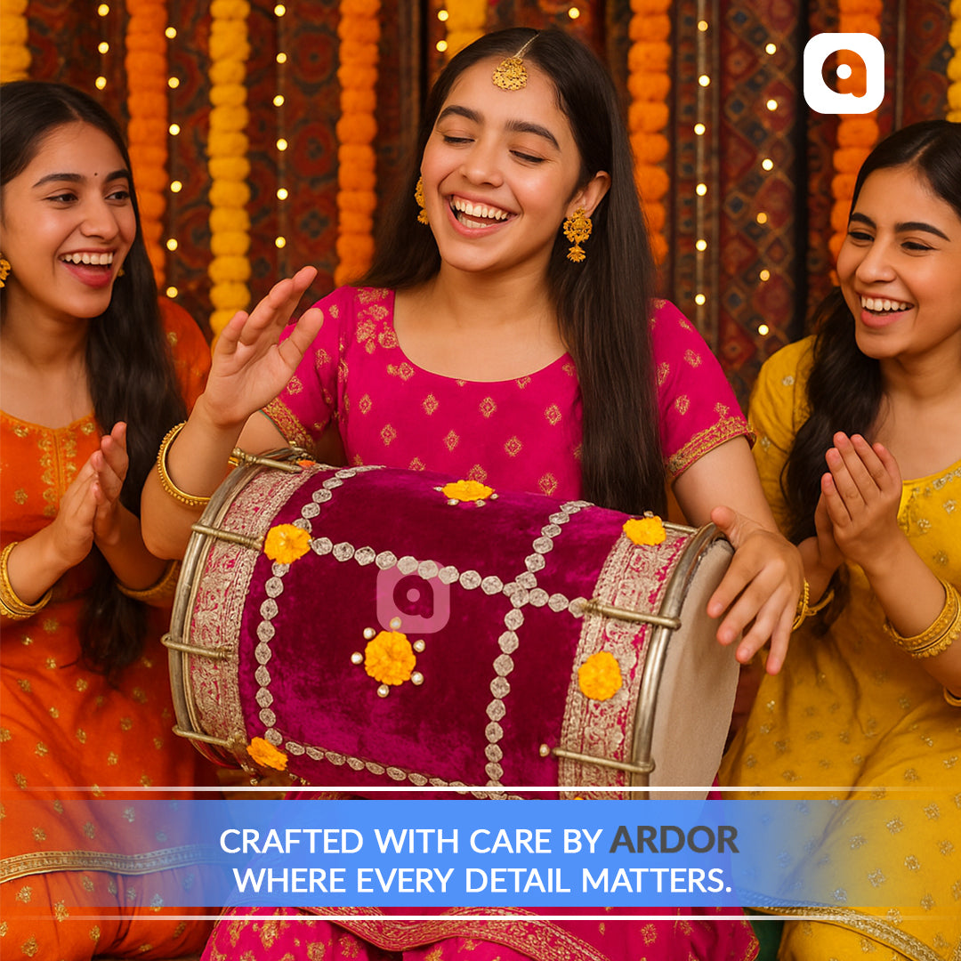 Hot Pink Velvet Dhol – Musical Instrument for Mehndi, Mayoun & Wedding Events in UAE