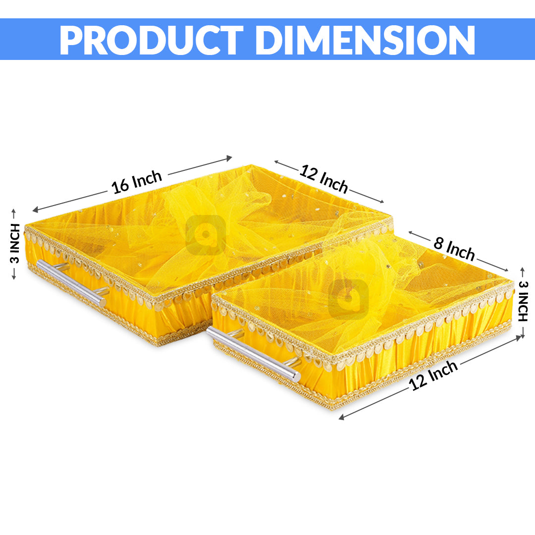 Set of 3 - Yellow Fabric Satin Trays Set – Decorative Display & Wedding Trays