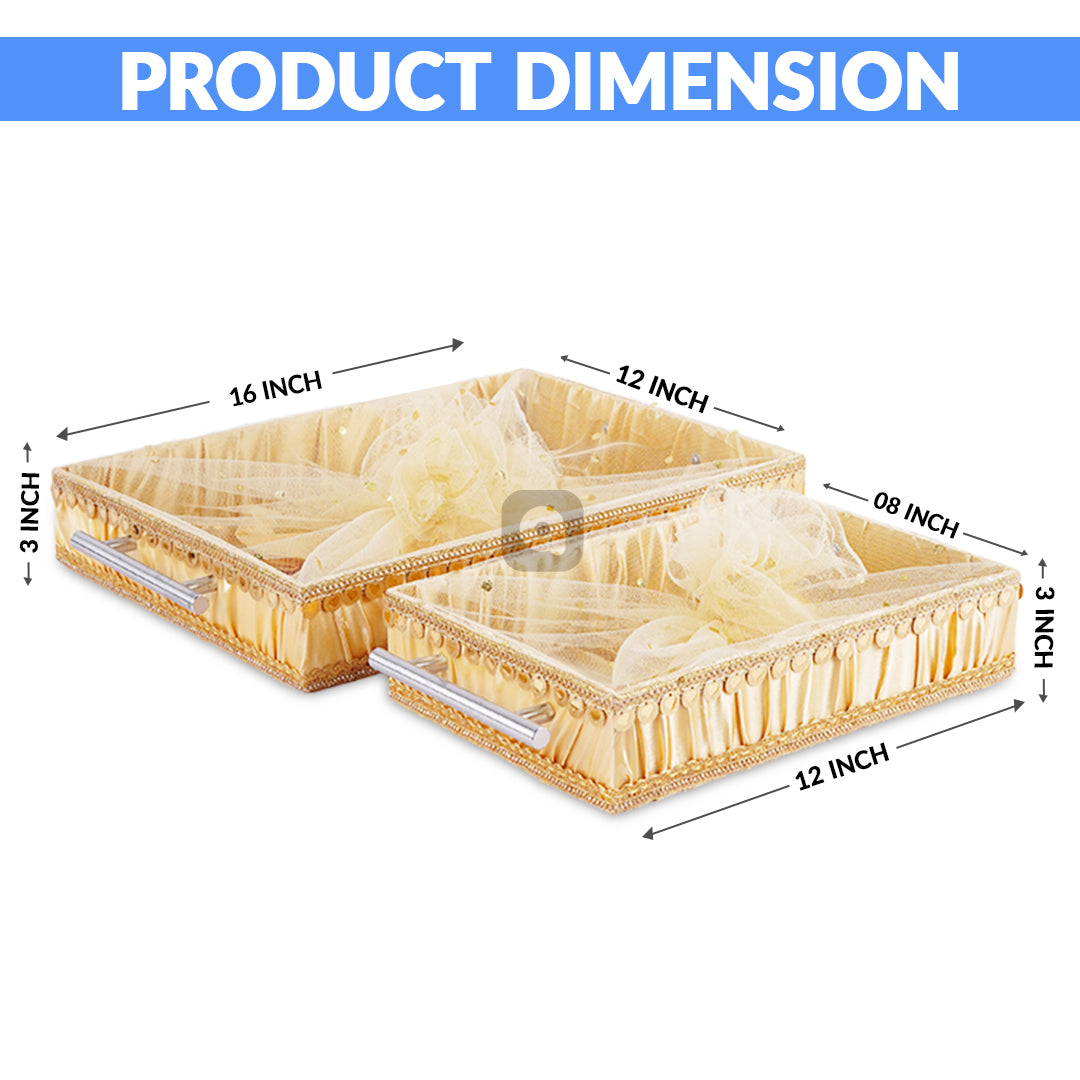 Set of 3 - Golden Fabric Satin Trays Set – Decorative Display & Wedding Trays