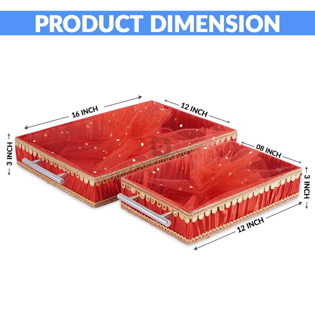 Set of 3 - Red Fabric Satin Trays Set – Decorative Display & Wedding Trays