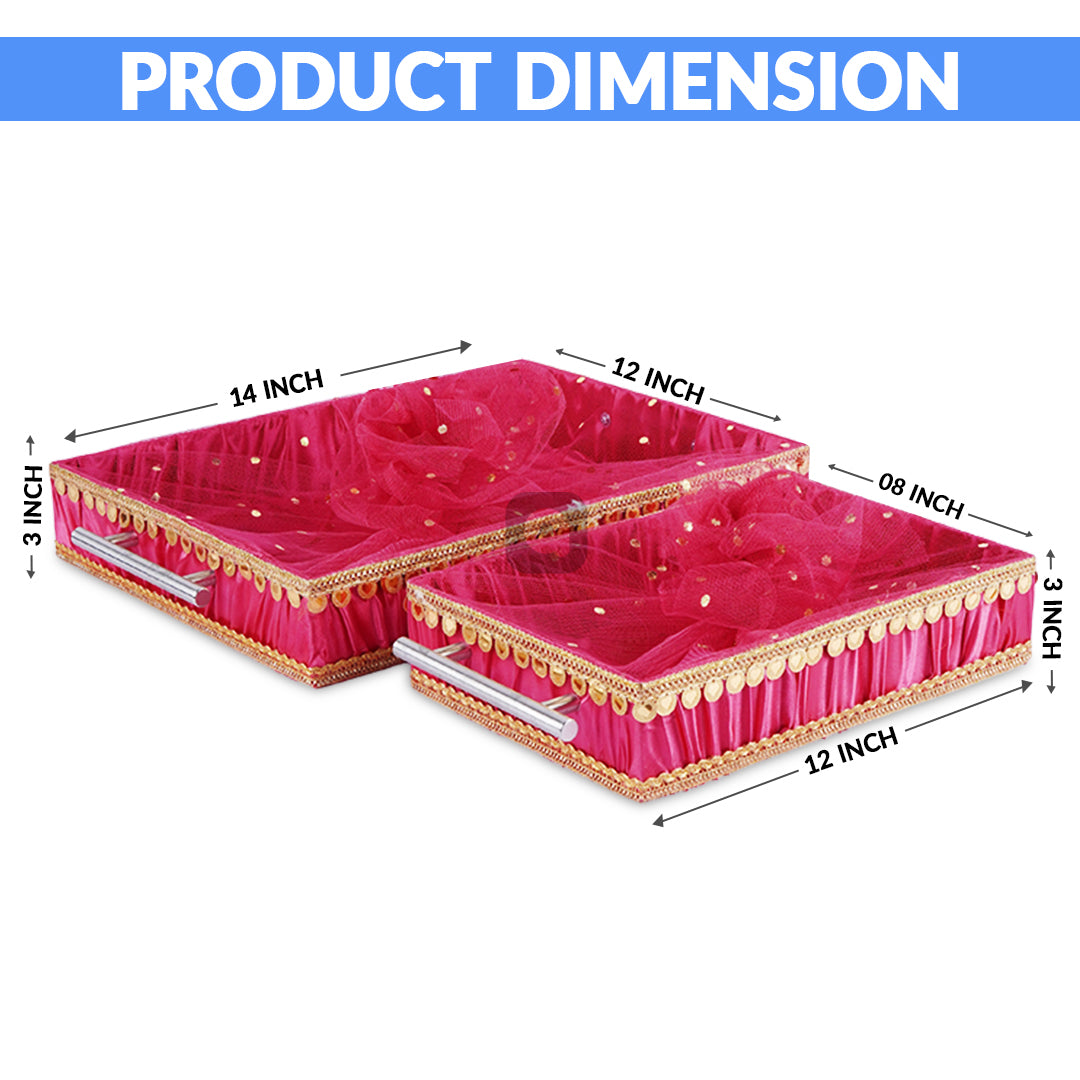 Set of 3 - Hot Pink Fabric Satin Trays Set – Decorative Display & Wedding Trays