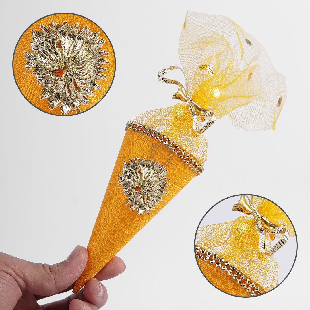 Cone Shape Nikkah Pouches – Multi Colors | 5-Inch Fabric Gift Bags for Nikkah, Mehndi & Wedding Favors Shadi, Nikkah Mubarak