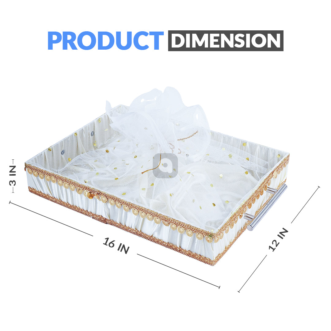 Set of 3 - White Fabric Satin Trays Set – Decorative Display & Wedding Trays