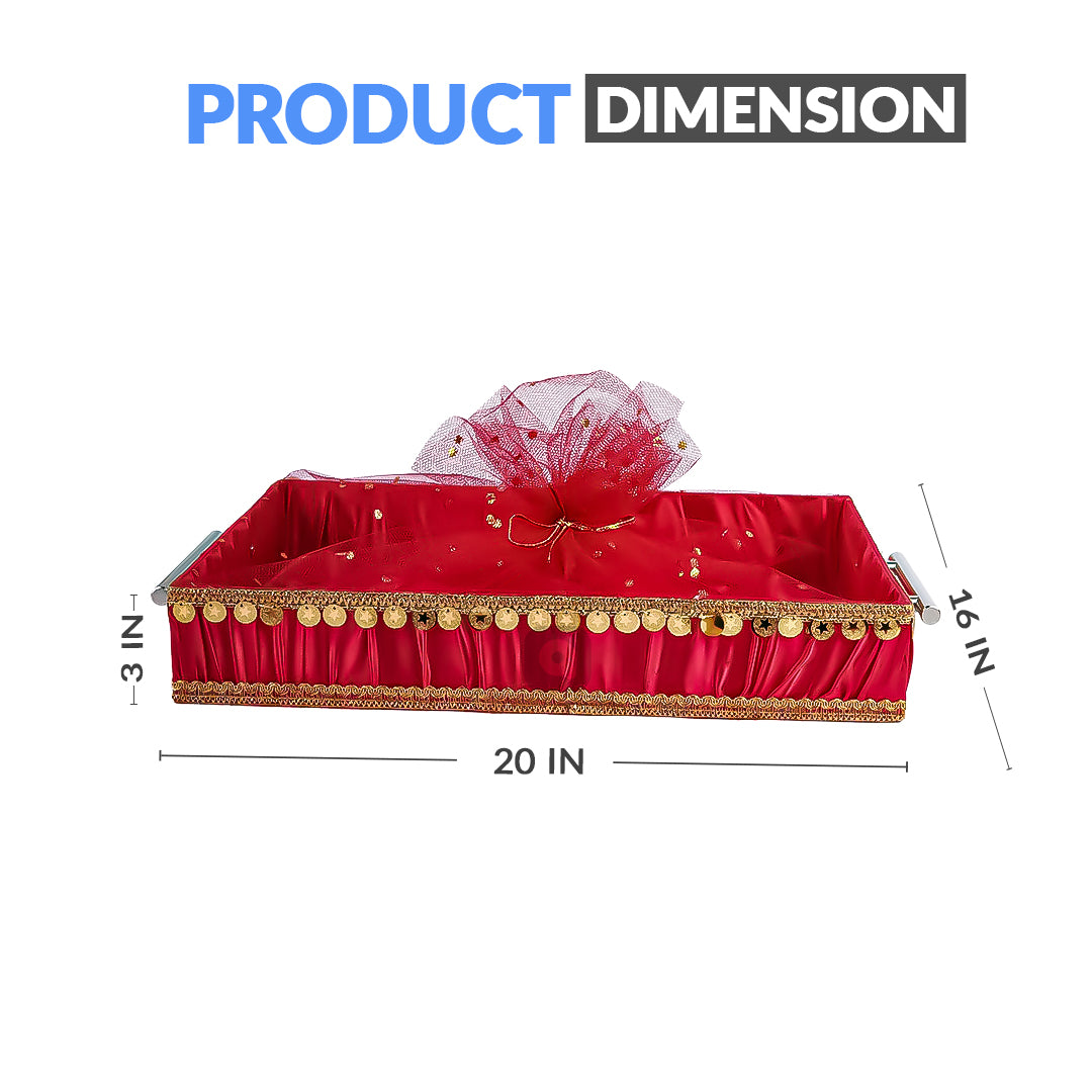 Set of 3 - Red Fabric Satin Trays Set – Decorative Display & Wedding Trays