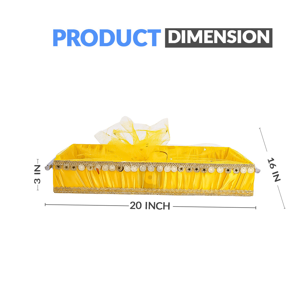 Set of 3 - Yellow Fabric Satin Trays Set – Decorative Display & Wedding Trays