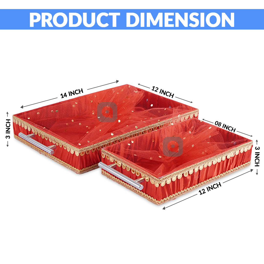 Set of 3 - Red Fabric Satin Trays Set – Decorative Display & Wedding Trays