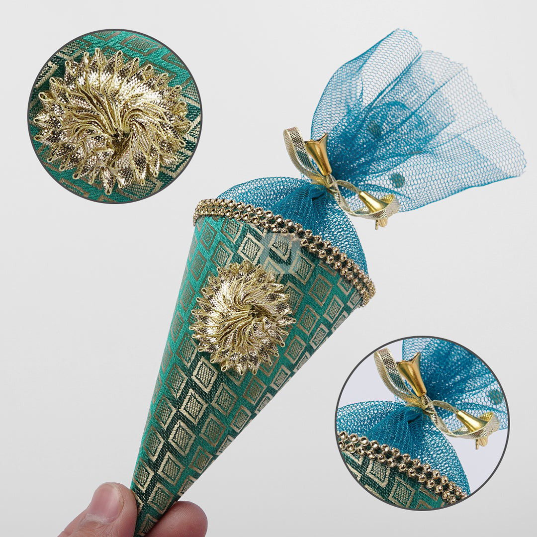 Cone Shape Nikkah Pouches – Multi Colors | 5-Inch Fabric Gift Bags for Nikkah, Mehndi & Wedding Favors Shadi, Nikkah Mubarak