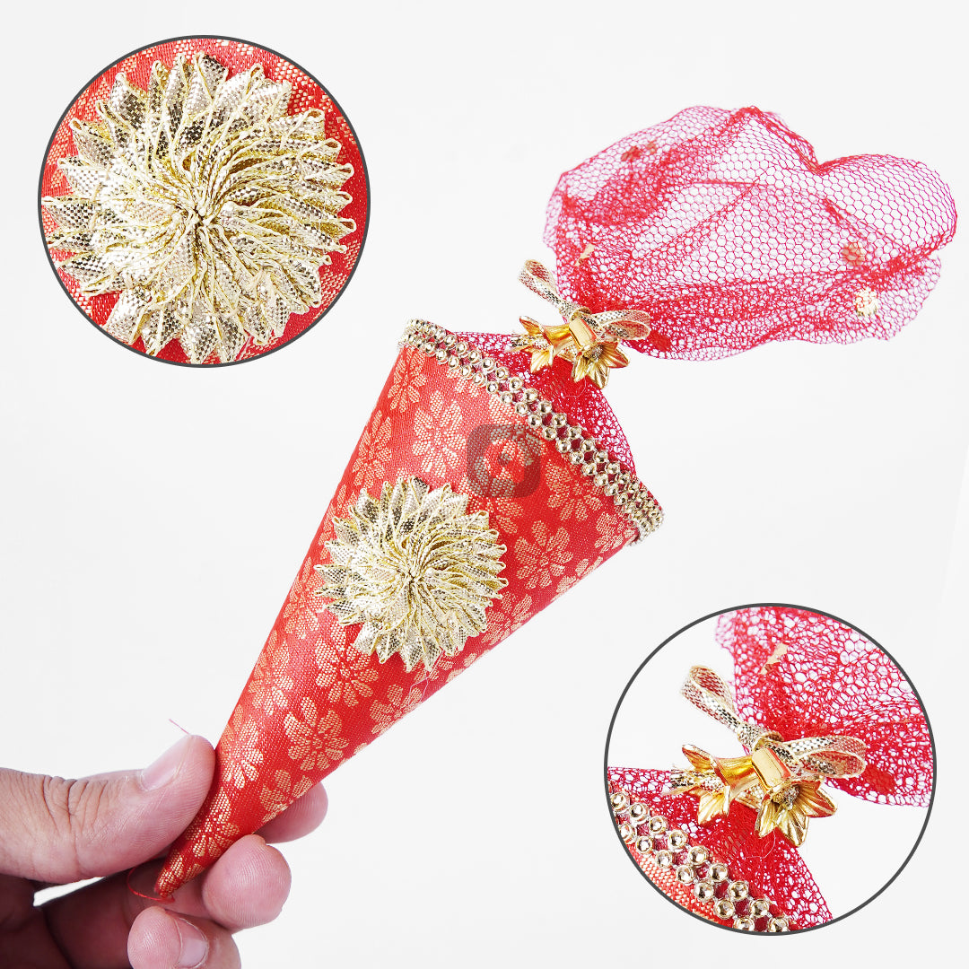 Cone Shape Nikkah Pouches – Multi Colors | 5-Inch Fabric Gift Bags for Nikkah, Mehndi & Wedding Favors Shadi, Nikkah Mubarak