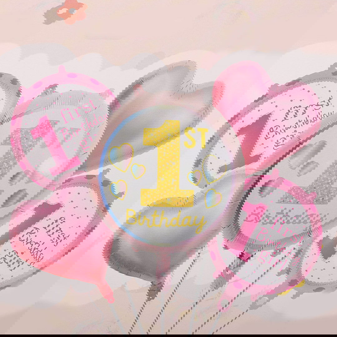 1st Birthday Foil balloons 5 Pcs Set - Ardor UAE