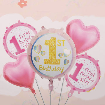 1st Birthday Foil balloons 5 Pcs Set - Ardor UAE