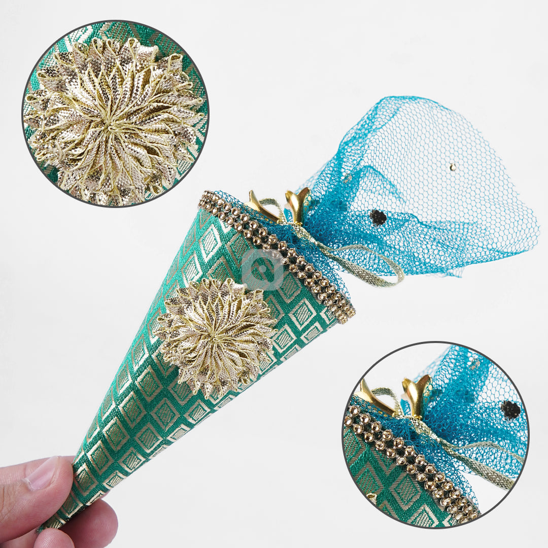 Cone Shape Nikkah Pouches – Multi Colors | 5-Inch Fabric Gift Bags for Nikkah, Mehndi & Wedding Favors Shadi, Nikkah Mubarak