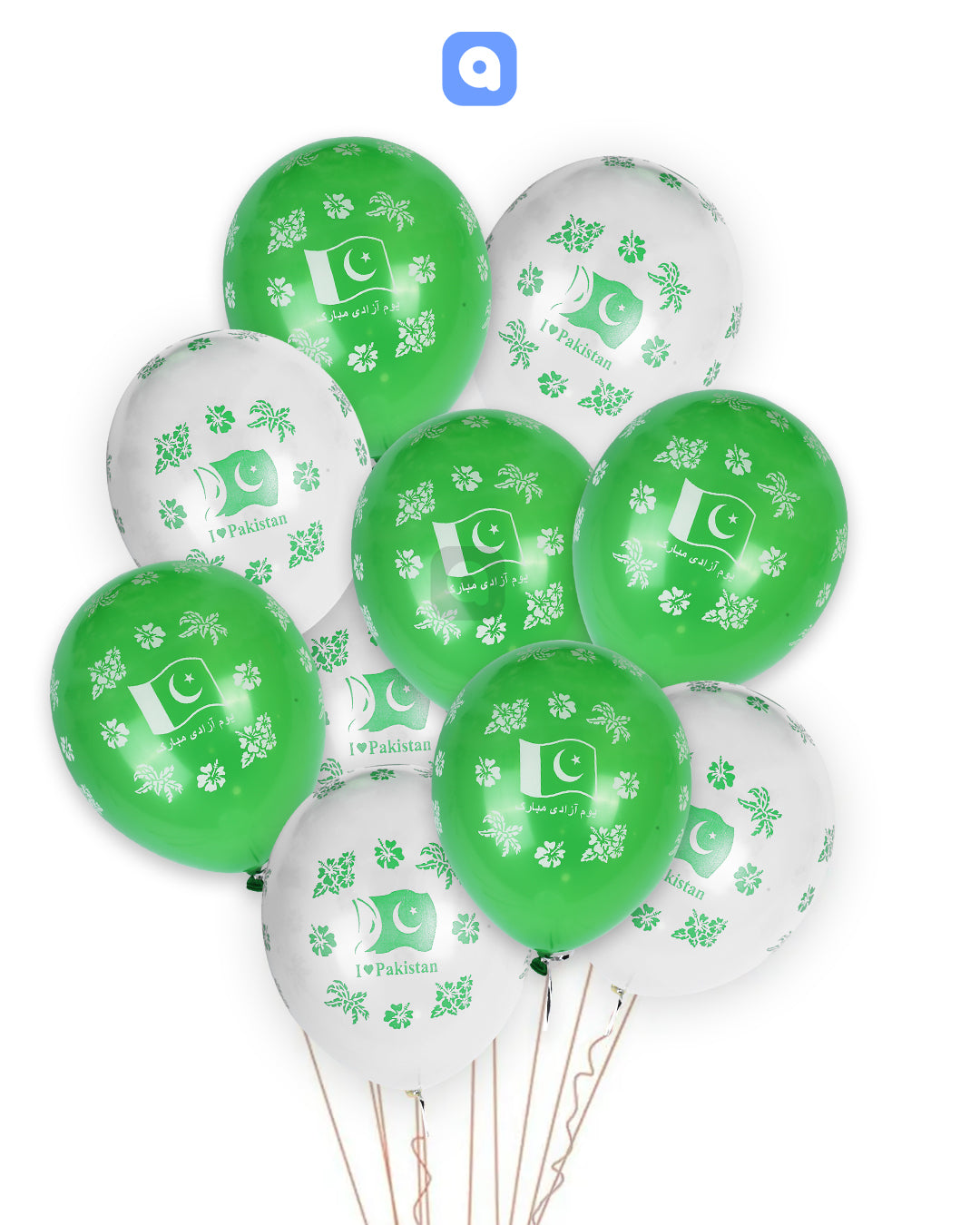 Pack of 100 - 14th August Balloons - Green & White Balloons - Ardor UAE