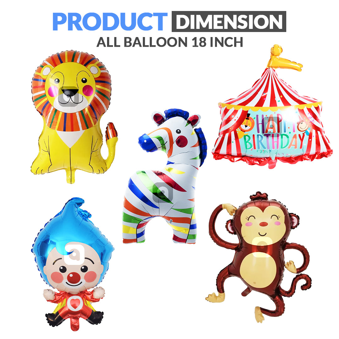 Circus theme foil balloons - 5 pcs Set
