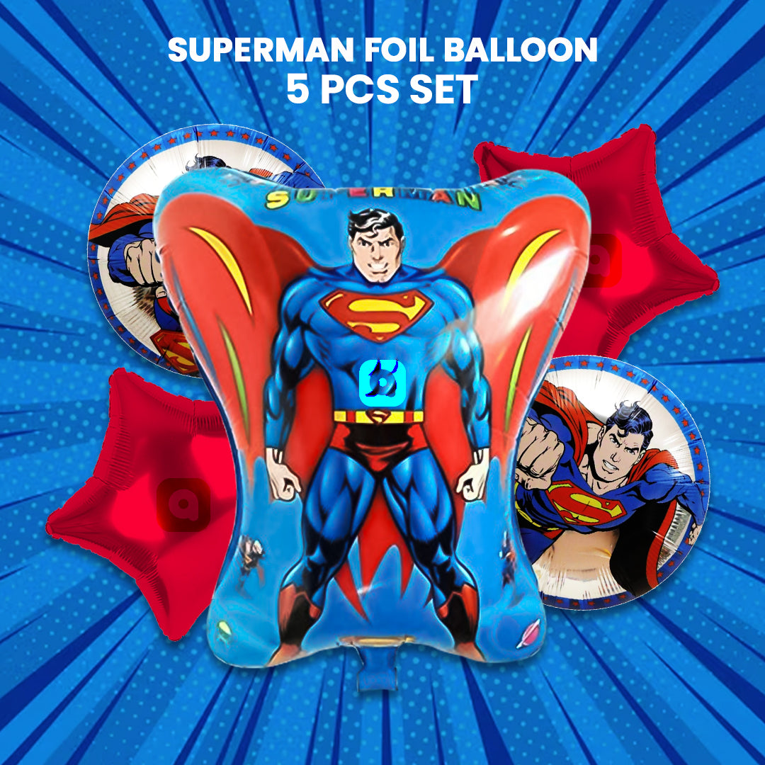 Superman Theme Foil Balloons for Kids Birthday Party Decoration - Ardor UAE